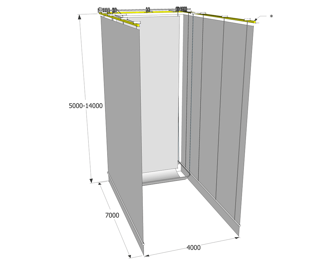 Fold up curtain divider for sporthalls and arenas.